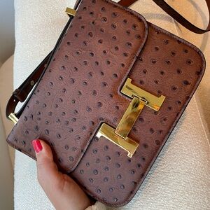 Hermes Constance brown ostrich leather dupe